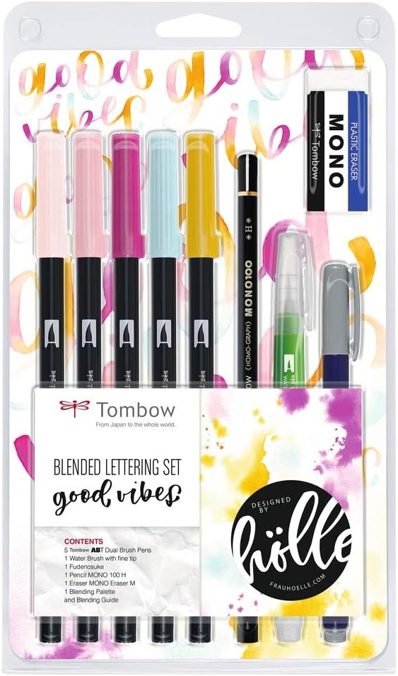 Set de caligrafia tombow blended lettering good vibes 9 piezas